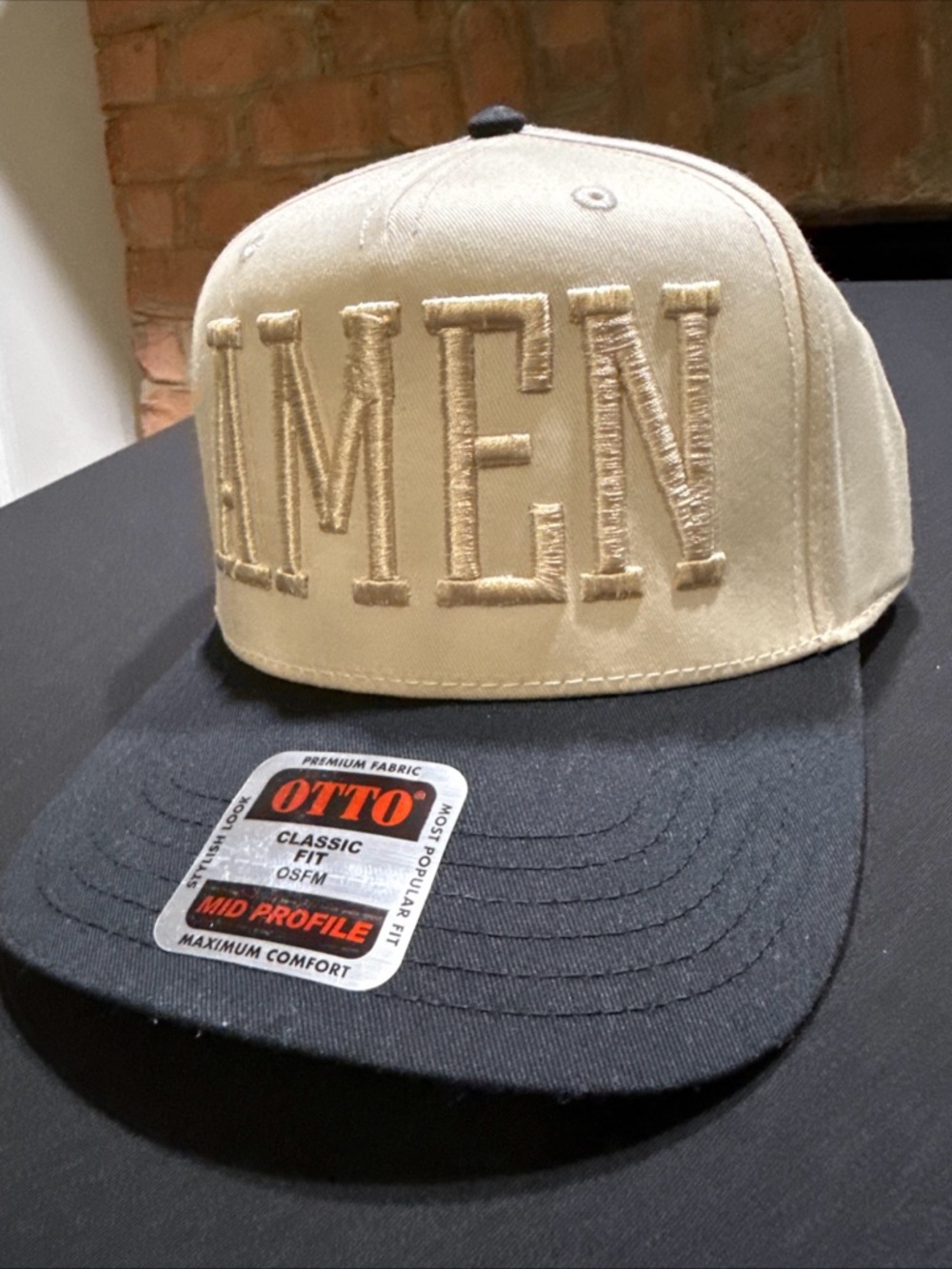 OTTO Two-Tone AMEN Snapback Hat - Beige & Black - Picture 3 of 5